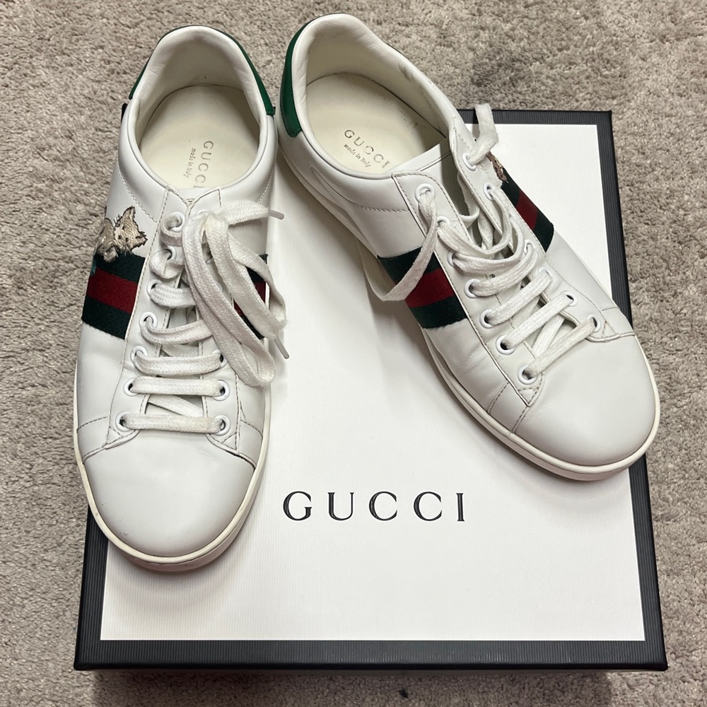 Rare Gucci Cat Mouse Kitten ACE Sneakers with Red and Green Stripes